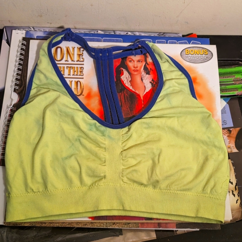 Y2K Vintage Green & Blue Cross Racer Back Sports Gym Workout Worn Bra